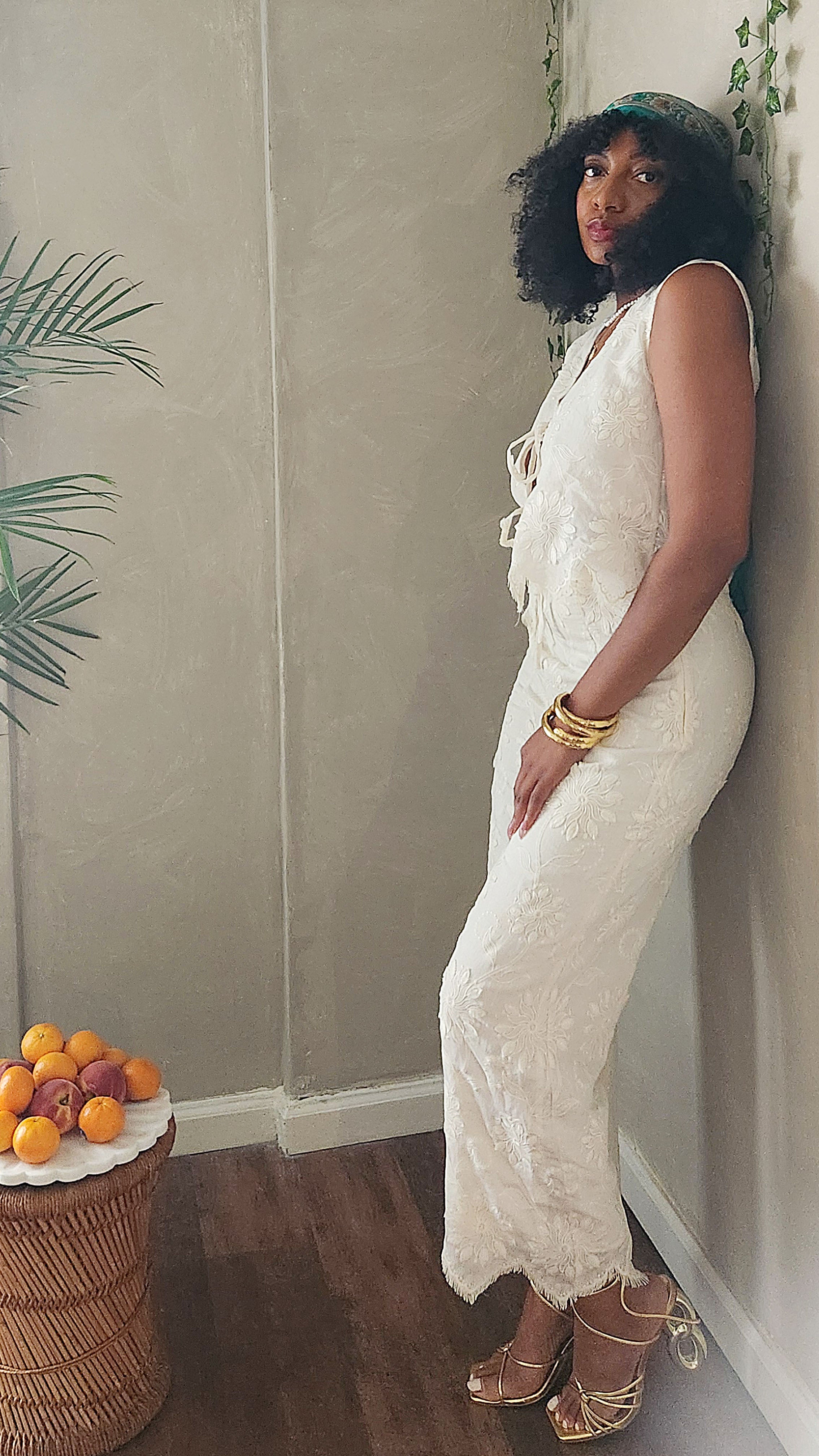 Hana Embroidered Wide Leg Trouser Pants