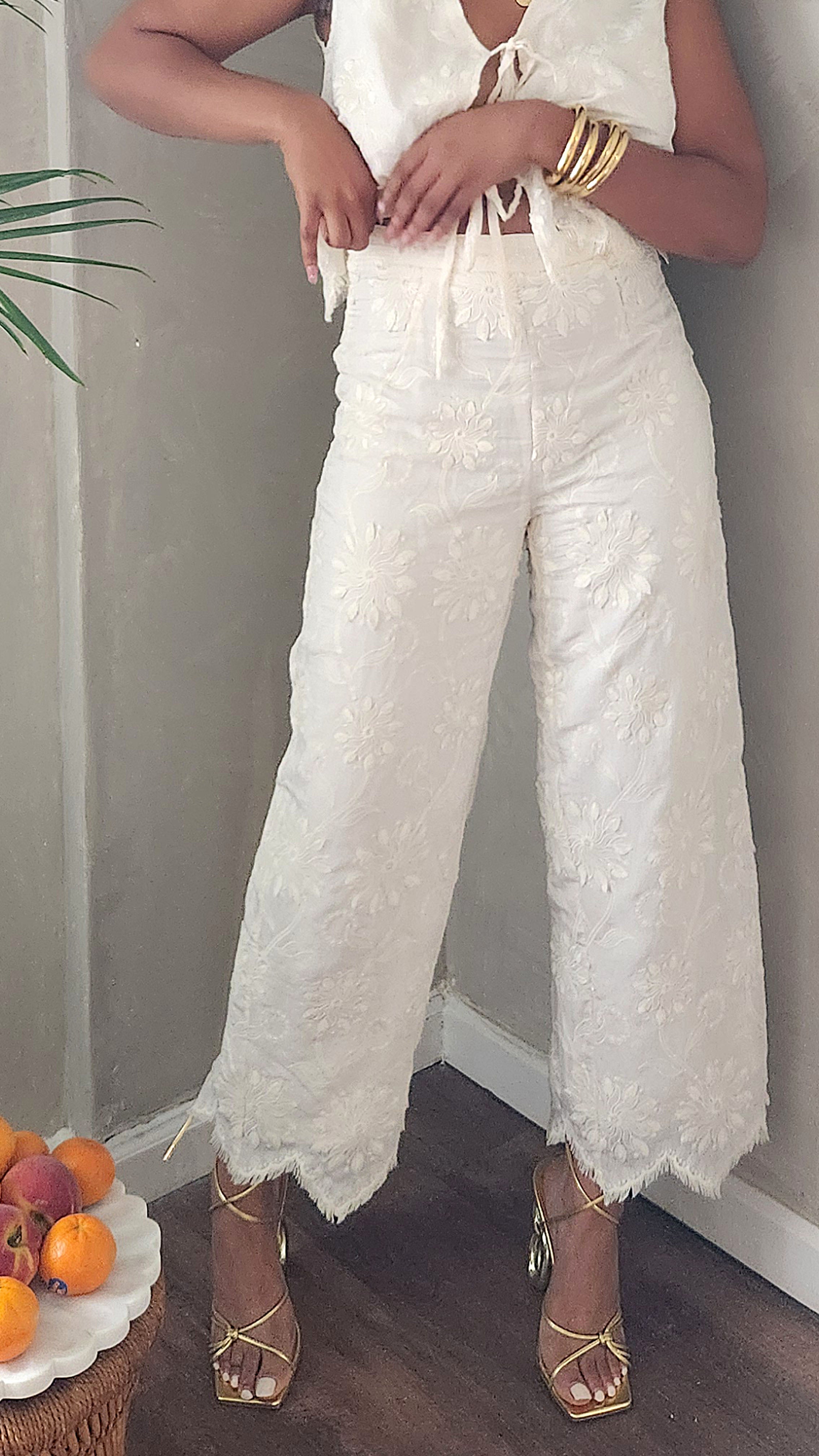 Hana Embroidered Wide Leg Trouser Pants