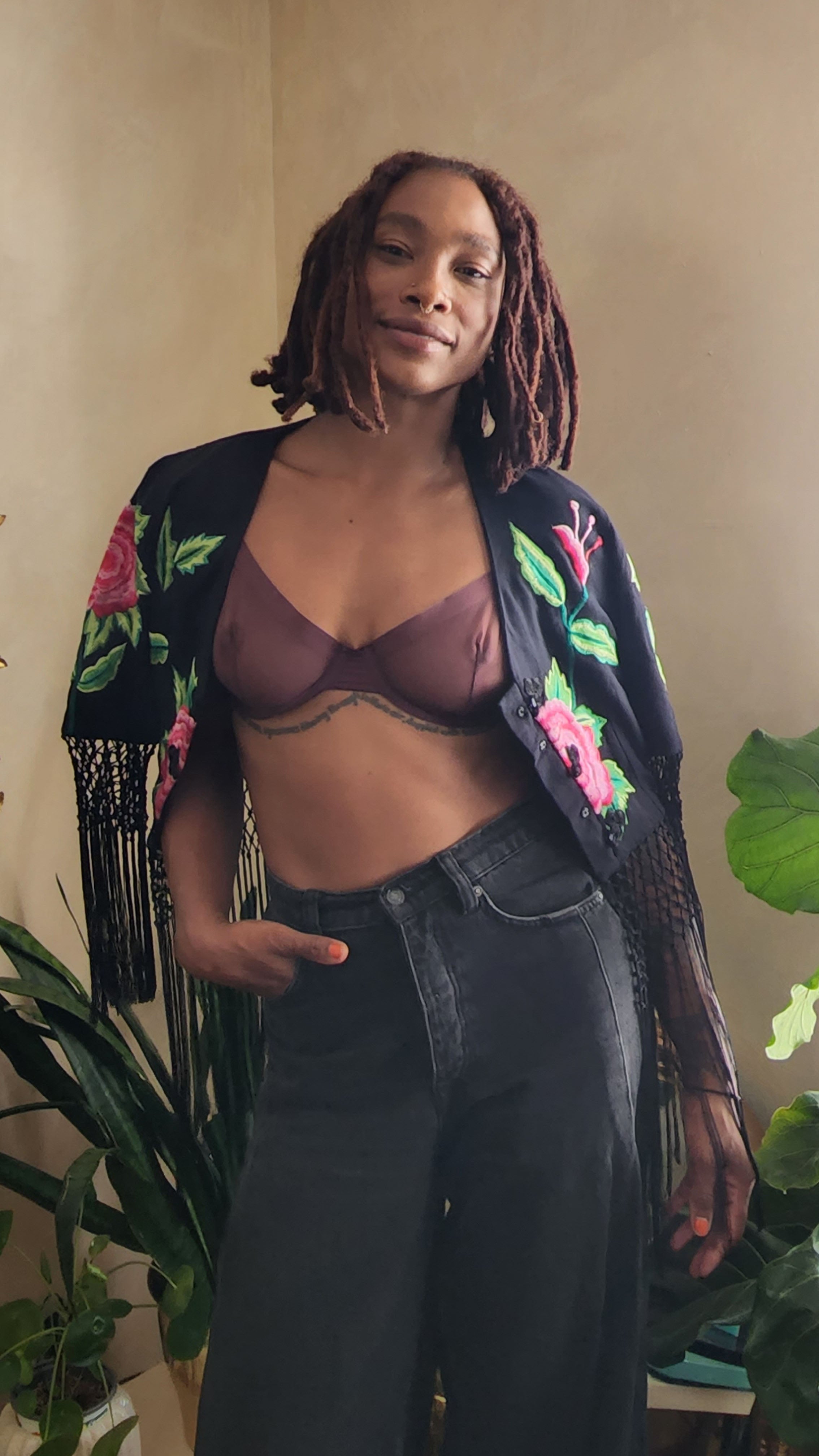 Vintage Embroidered Fringey Crop Jacket