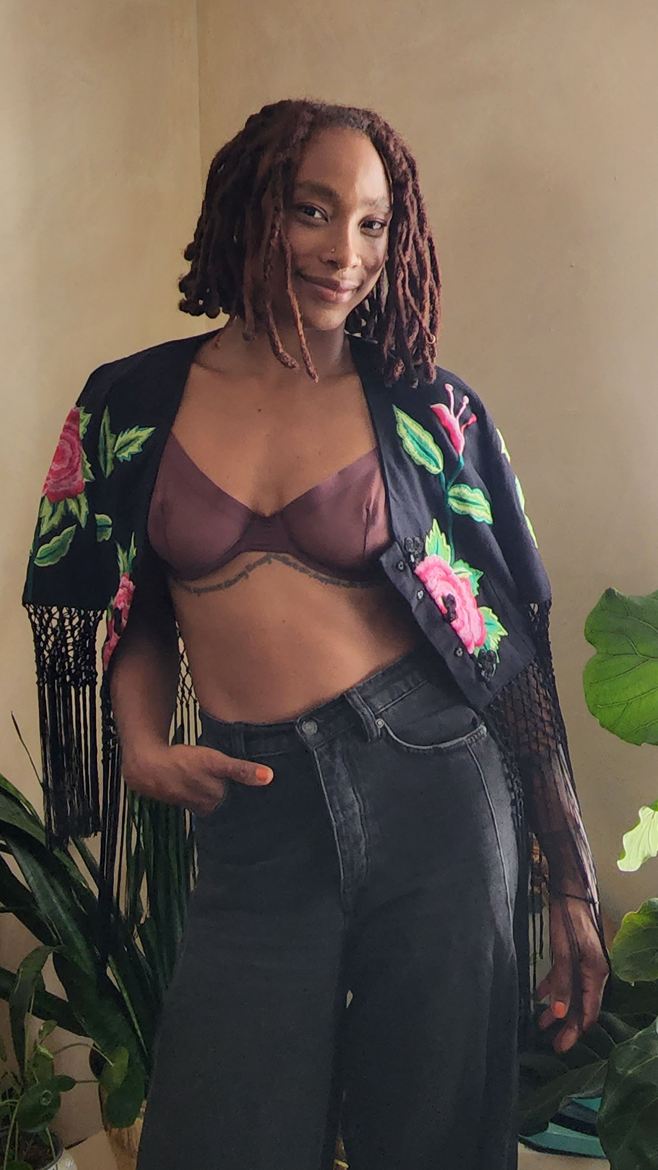 Vintage Embroidered Fringey Crop Jacket