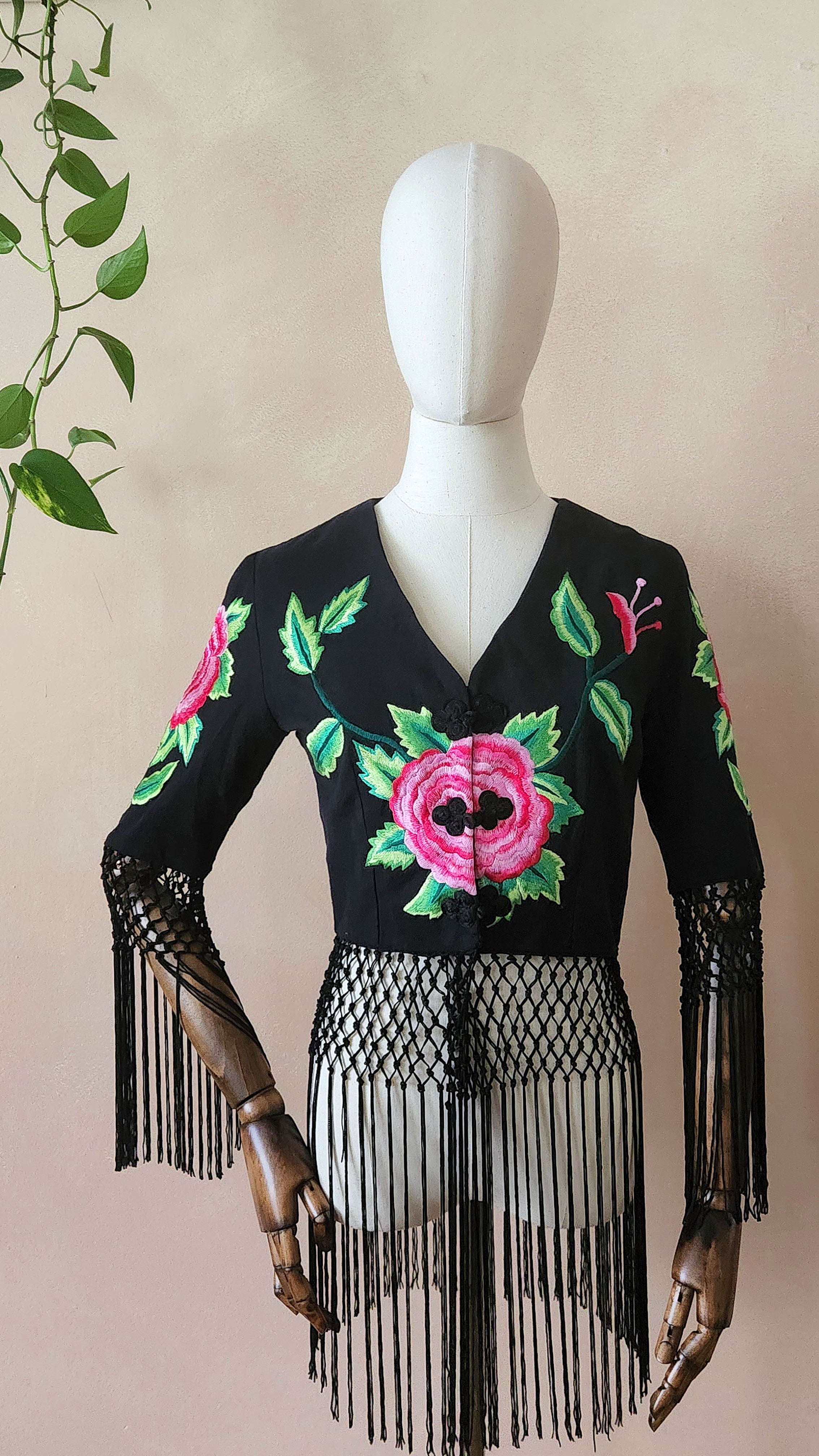 Vintage Embroidered Fringey Crop Jacket