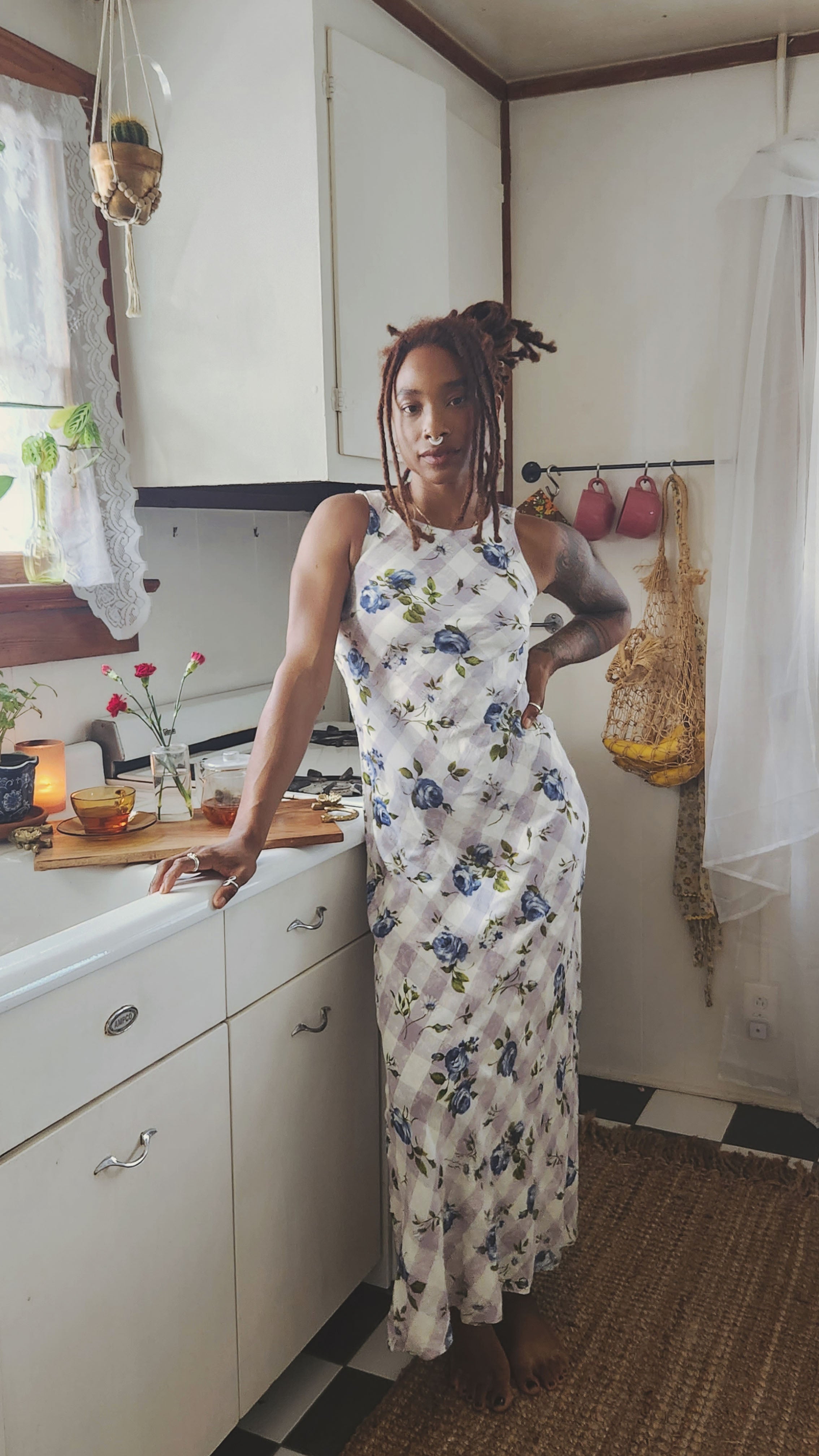 Vintage Floral Gingham Midi