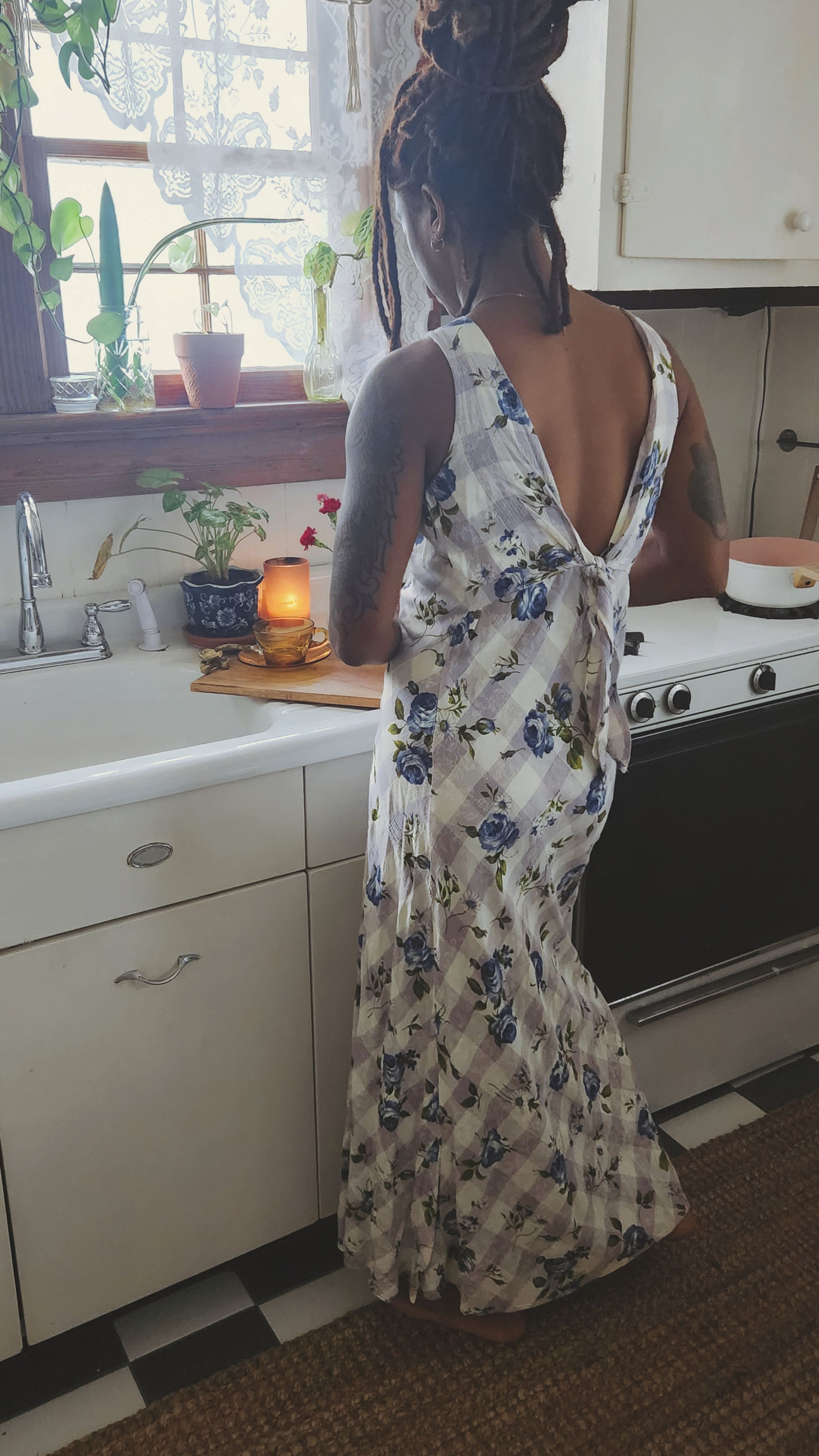 Vintage Floral Gingham Midi