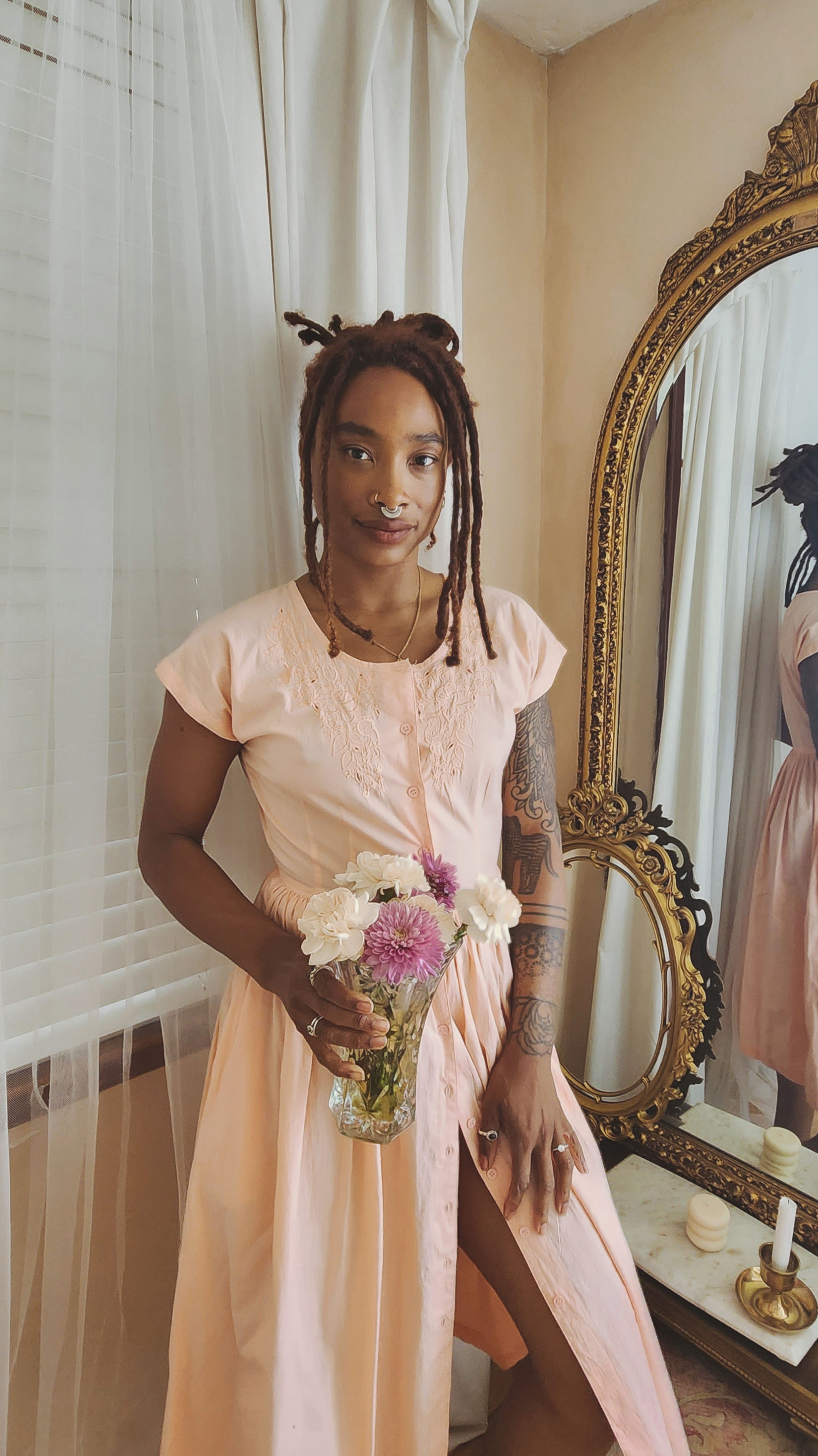 Vintage Peachy Button Down Dress