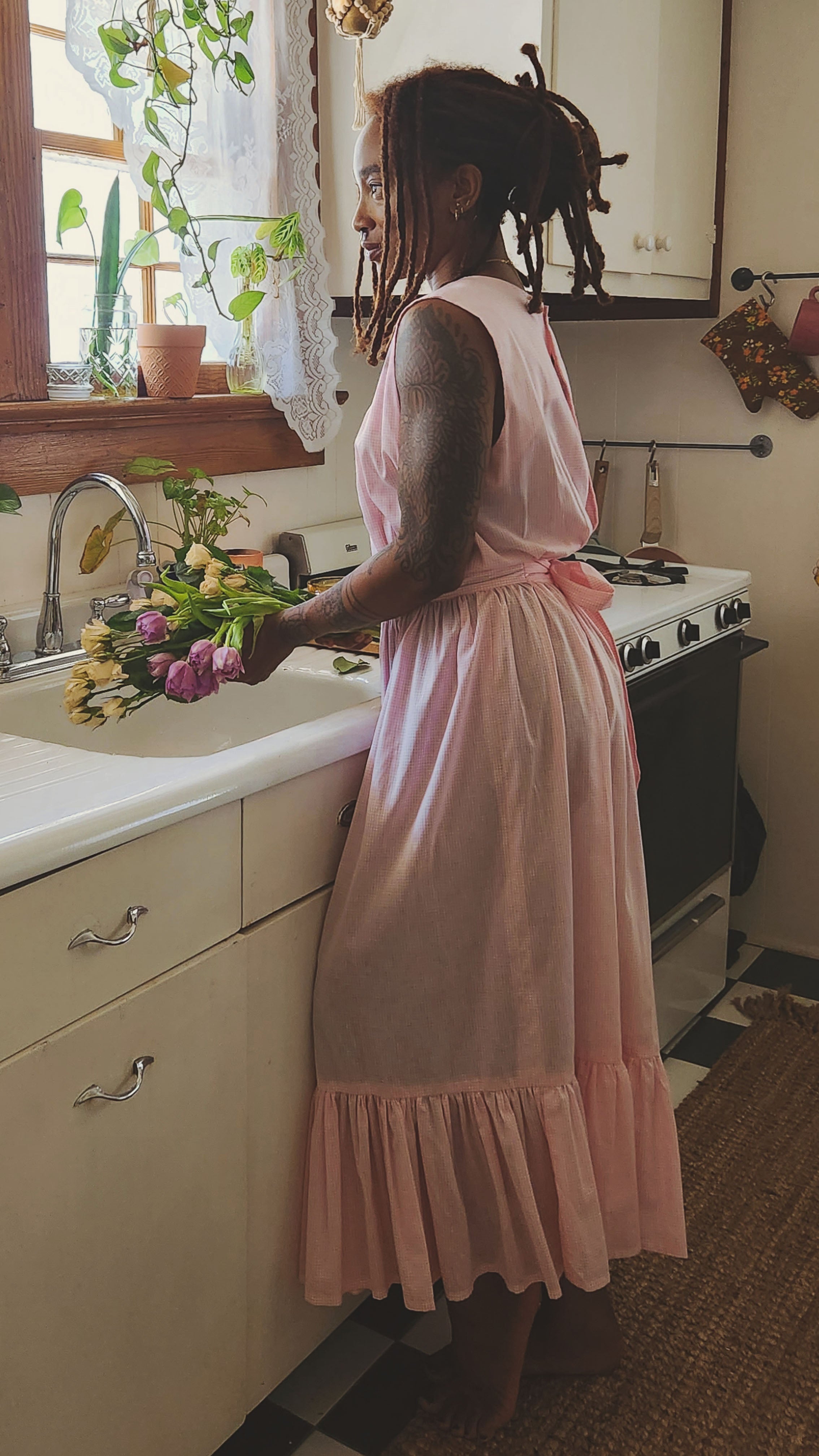 Vintage Gingham Apron Dress