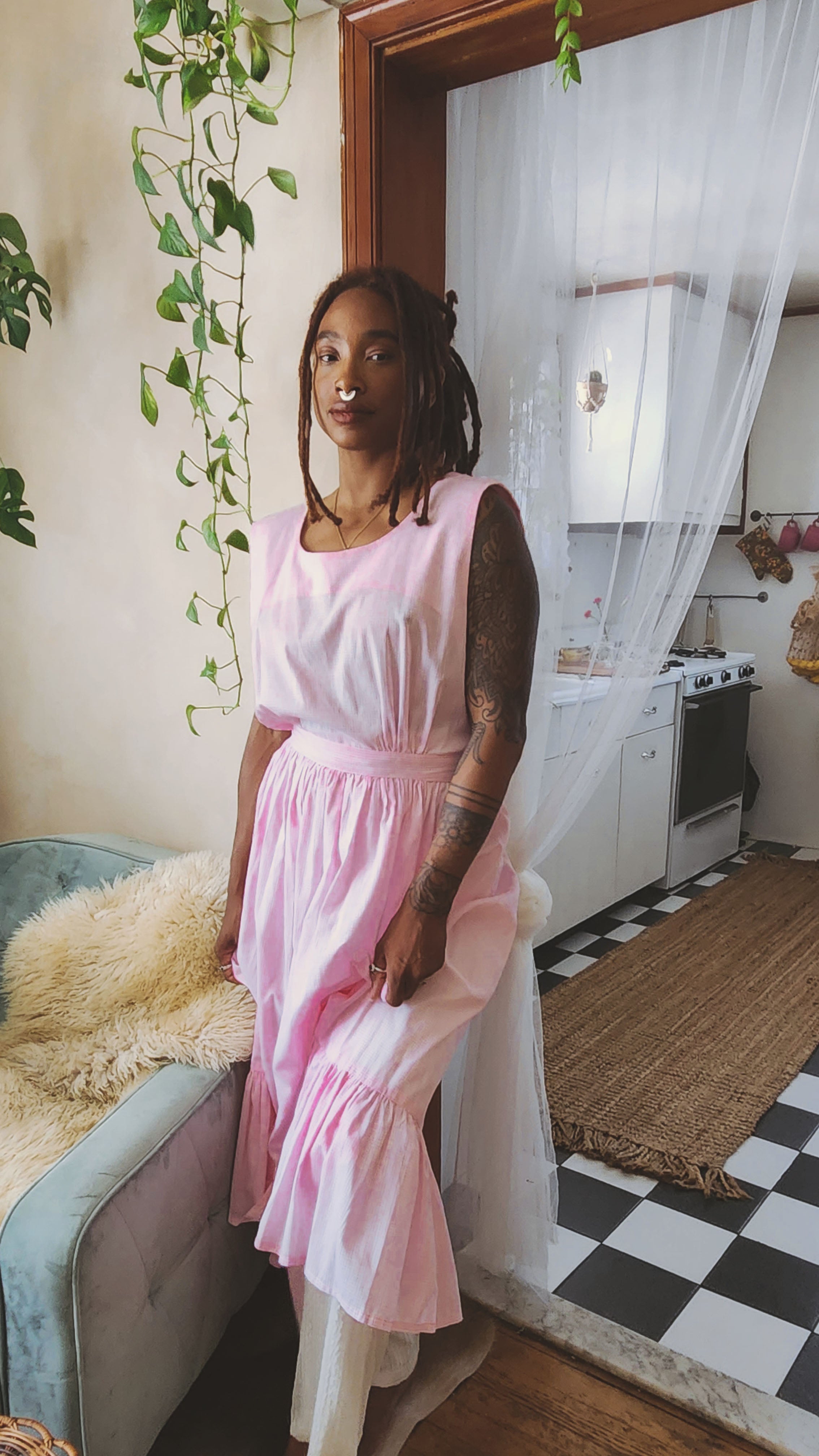 Vintage Gingham Apron Dress