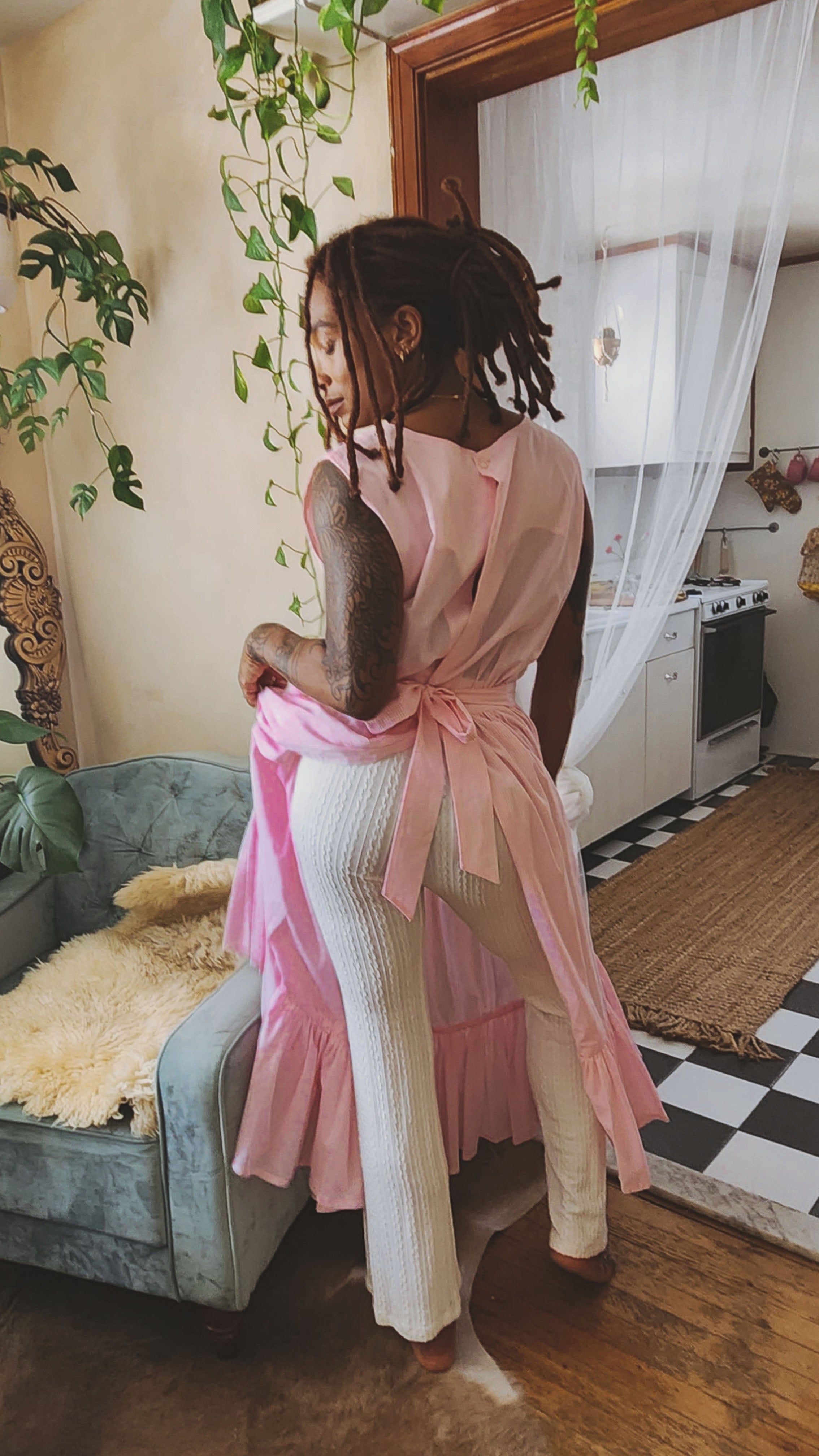 Vintage Gingham Apron Dress