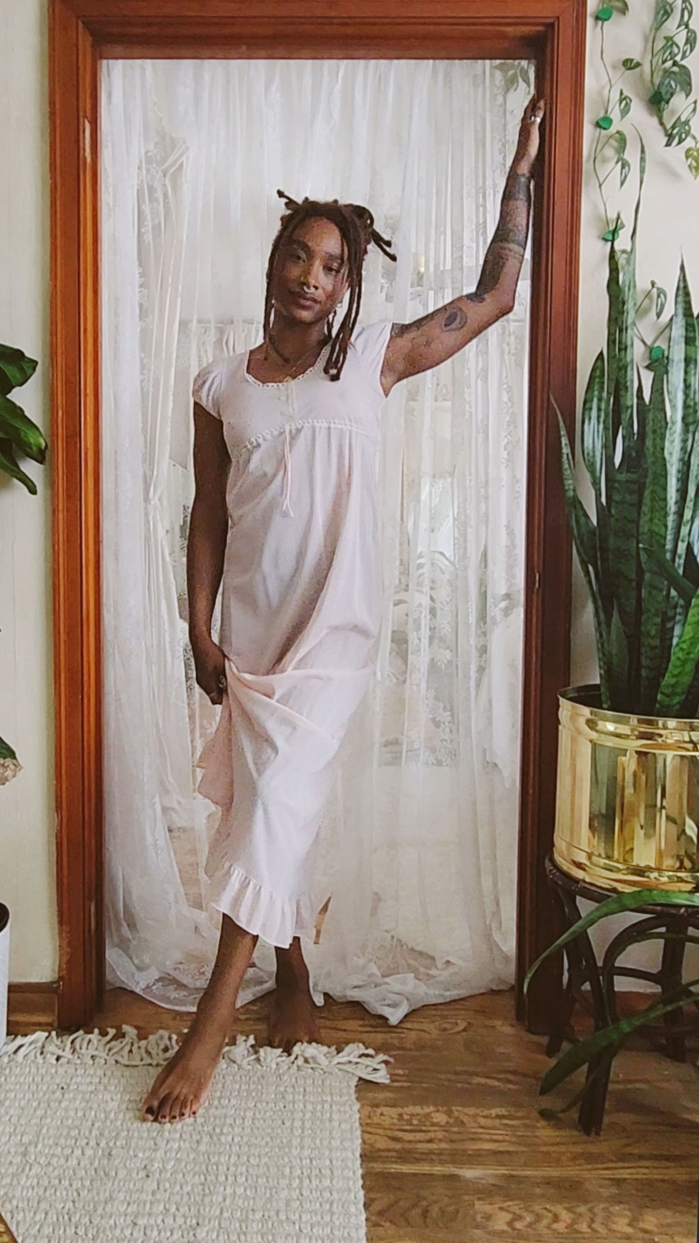 Vintage Blush Lace Trim Nite Gown