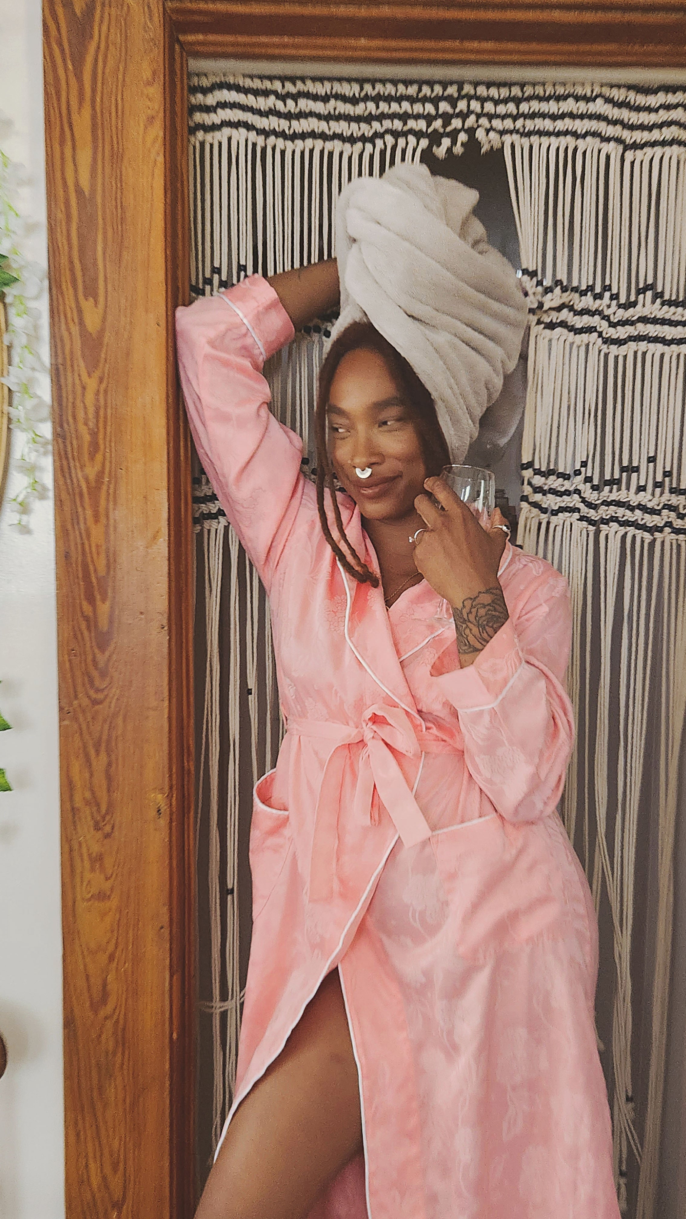 Vintage Embroidered Floral Pink Bath Robe