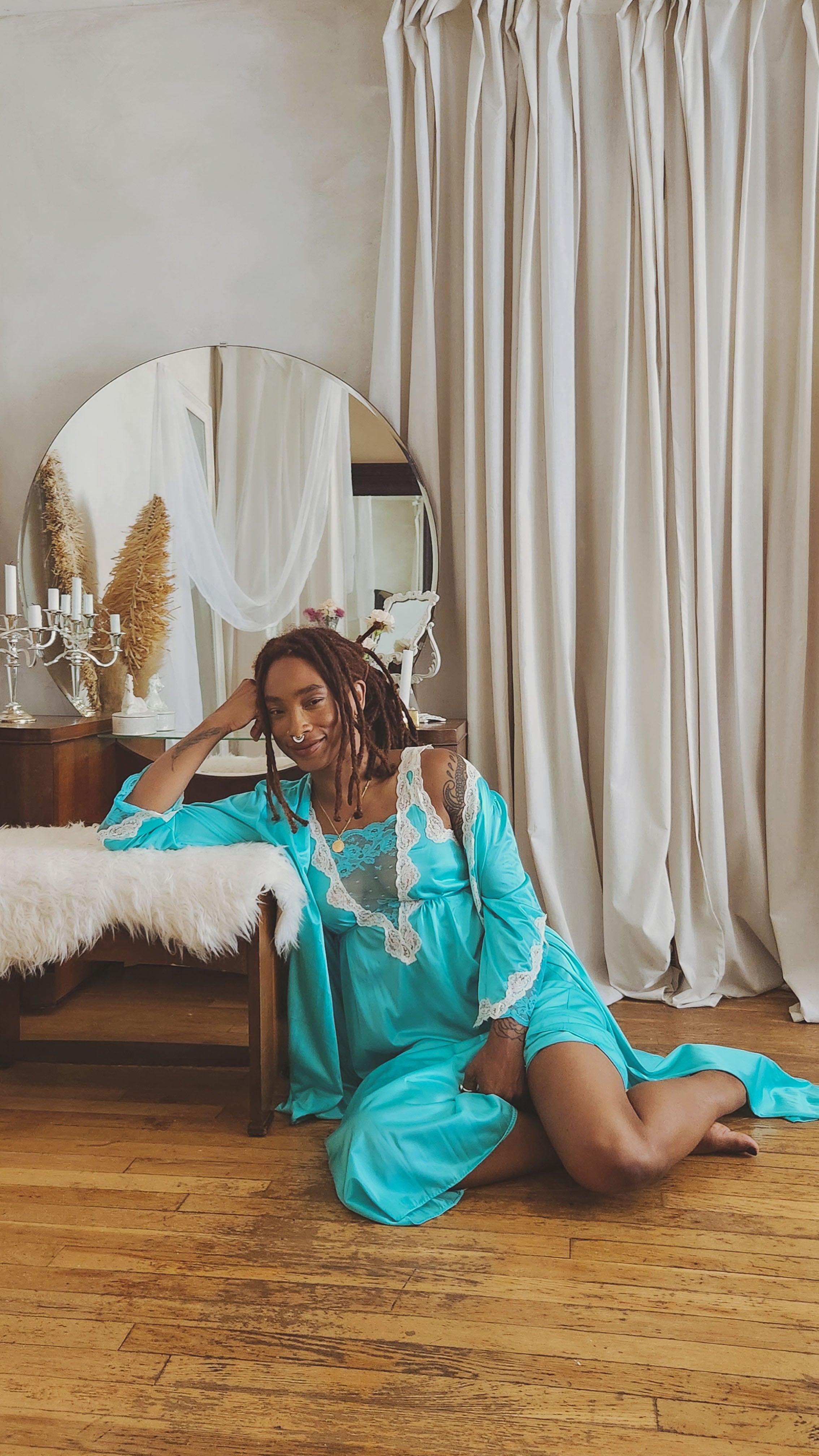 Vintage Teal Robe + Slip Set