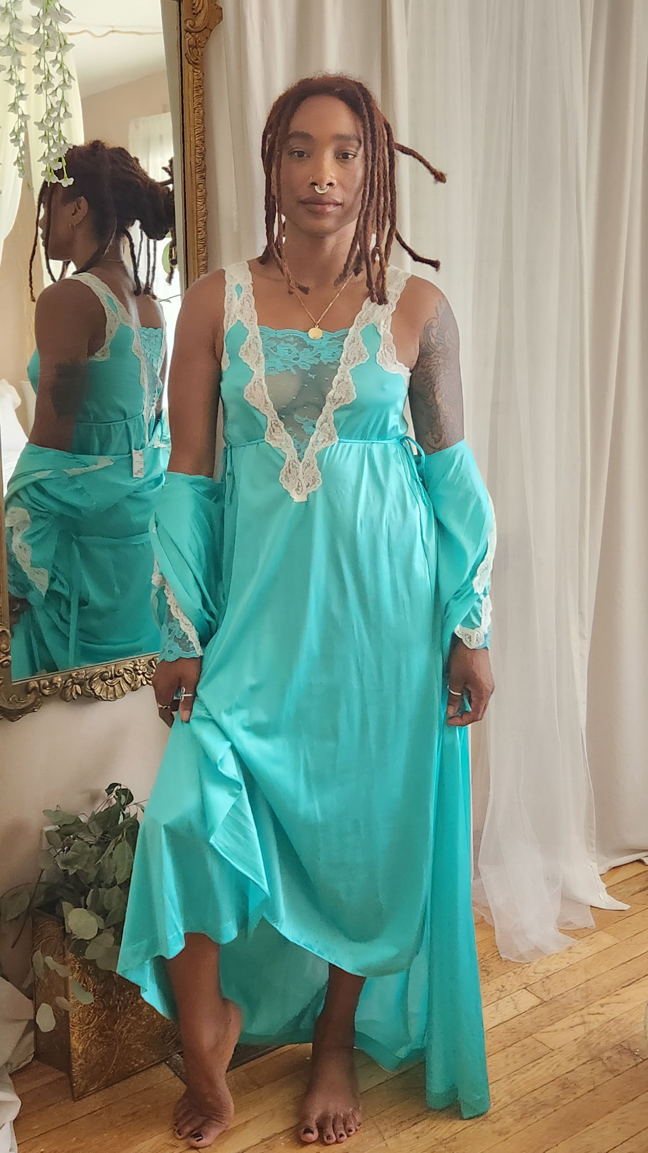 Vintage Teal Robe + Slip Set