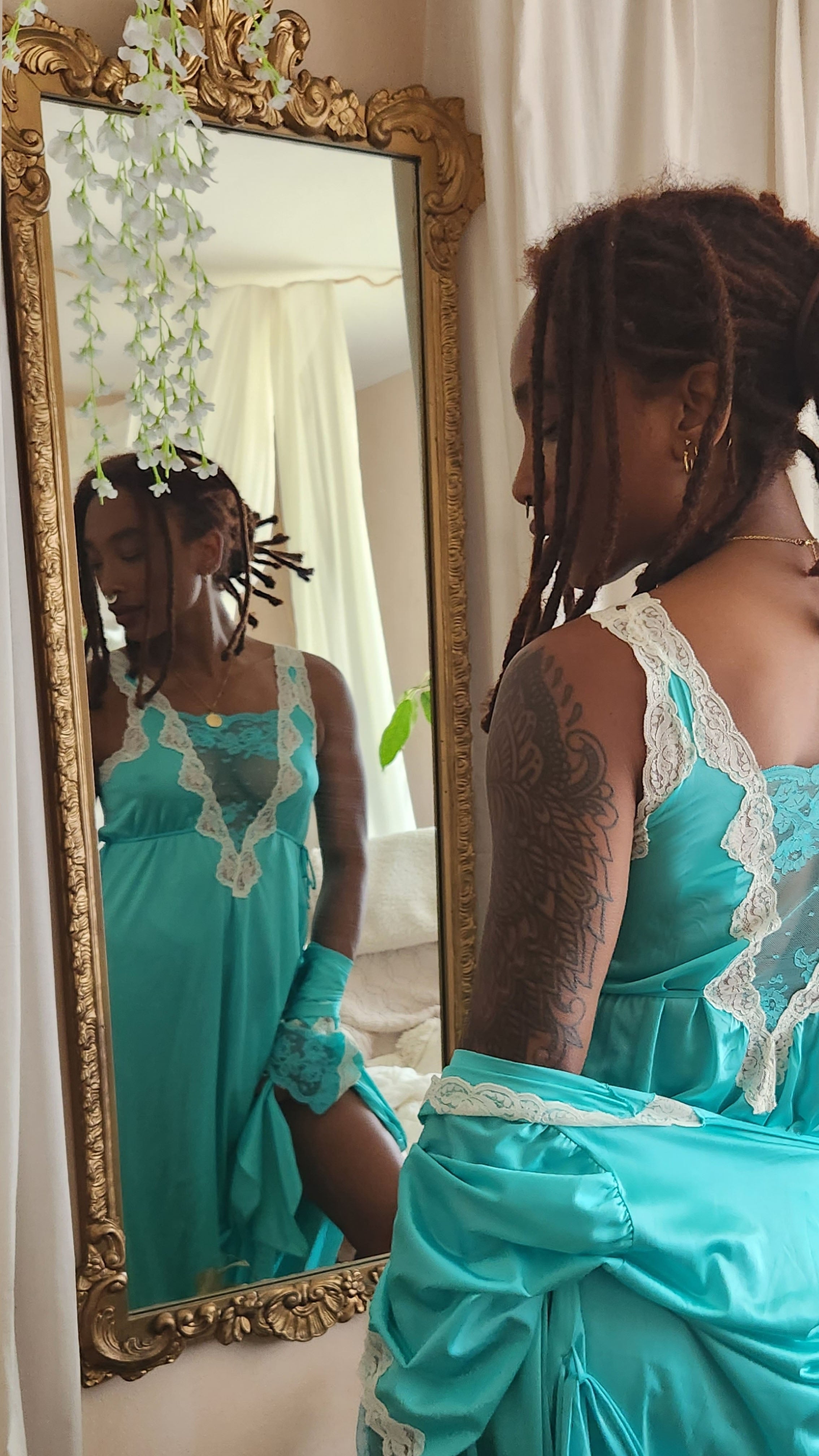 Vintage Teal Robe + Slip Set