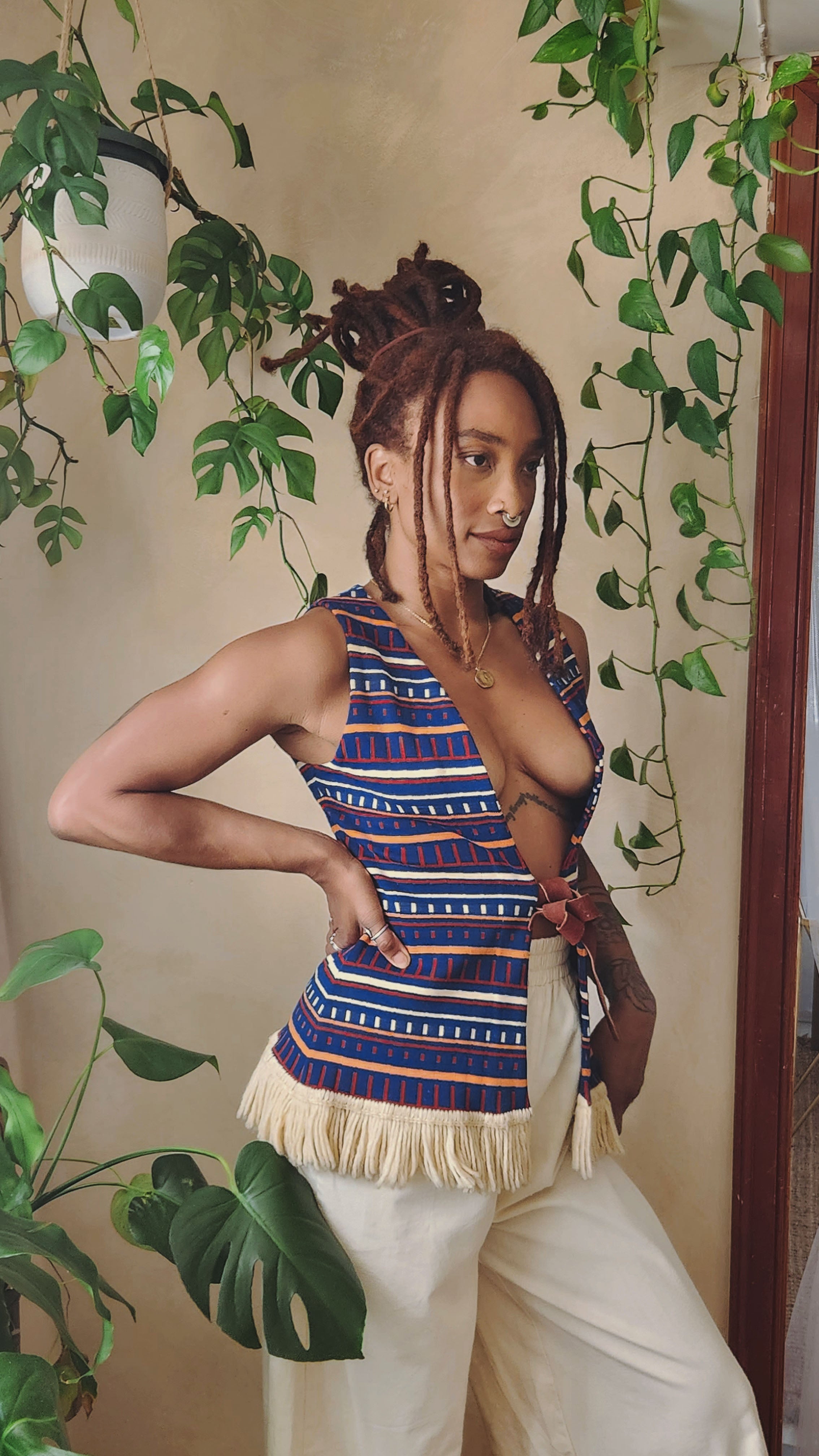 Vintage MultI Print Fringe Vest