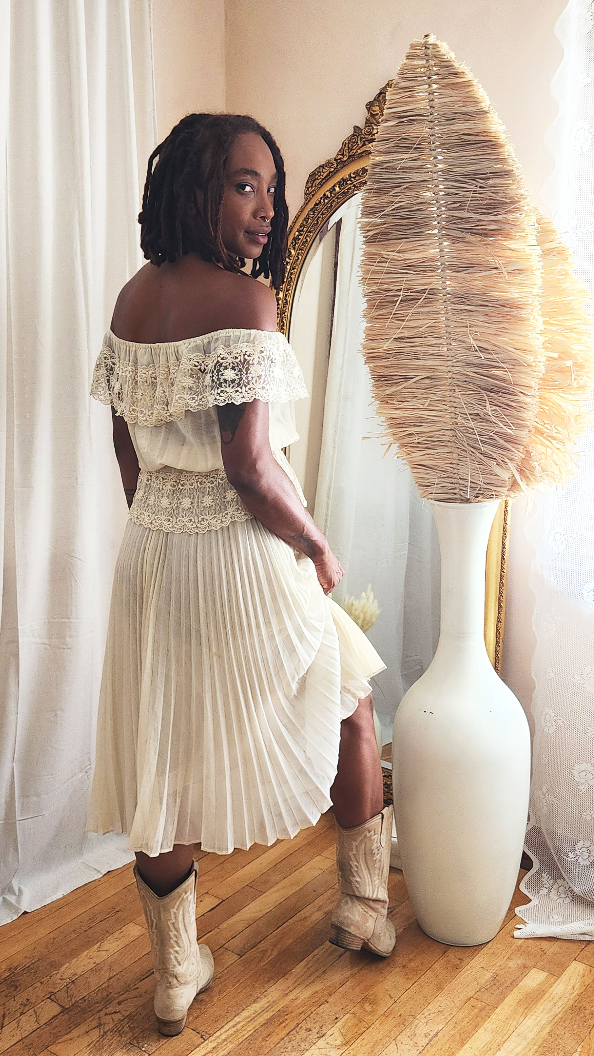 Vintage Frill Off Shoulder Dress
