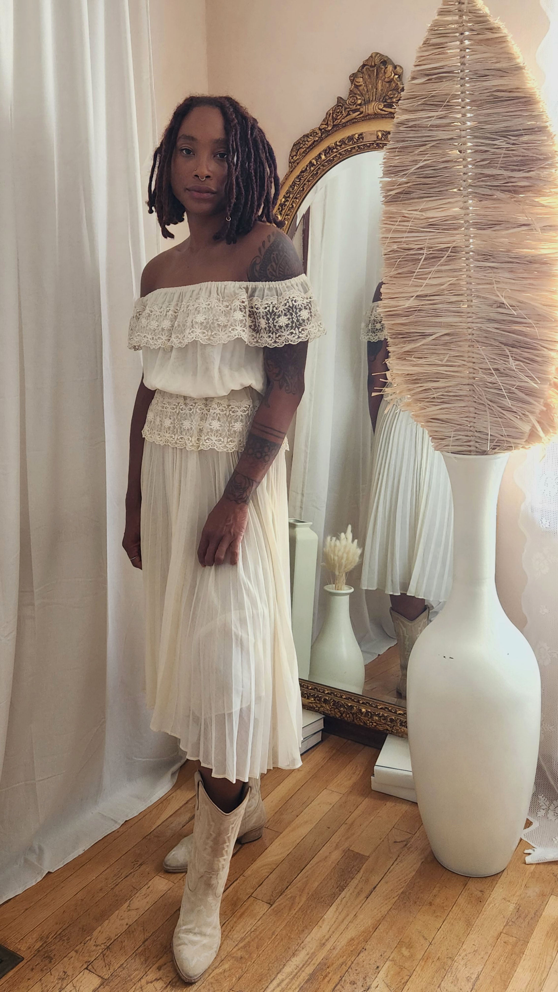 Vintage Frill Off Shoulder Dress