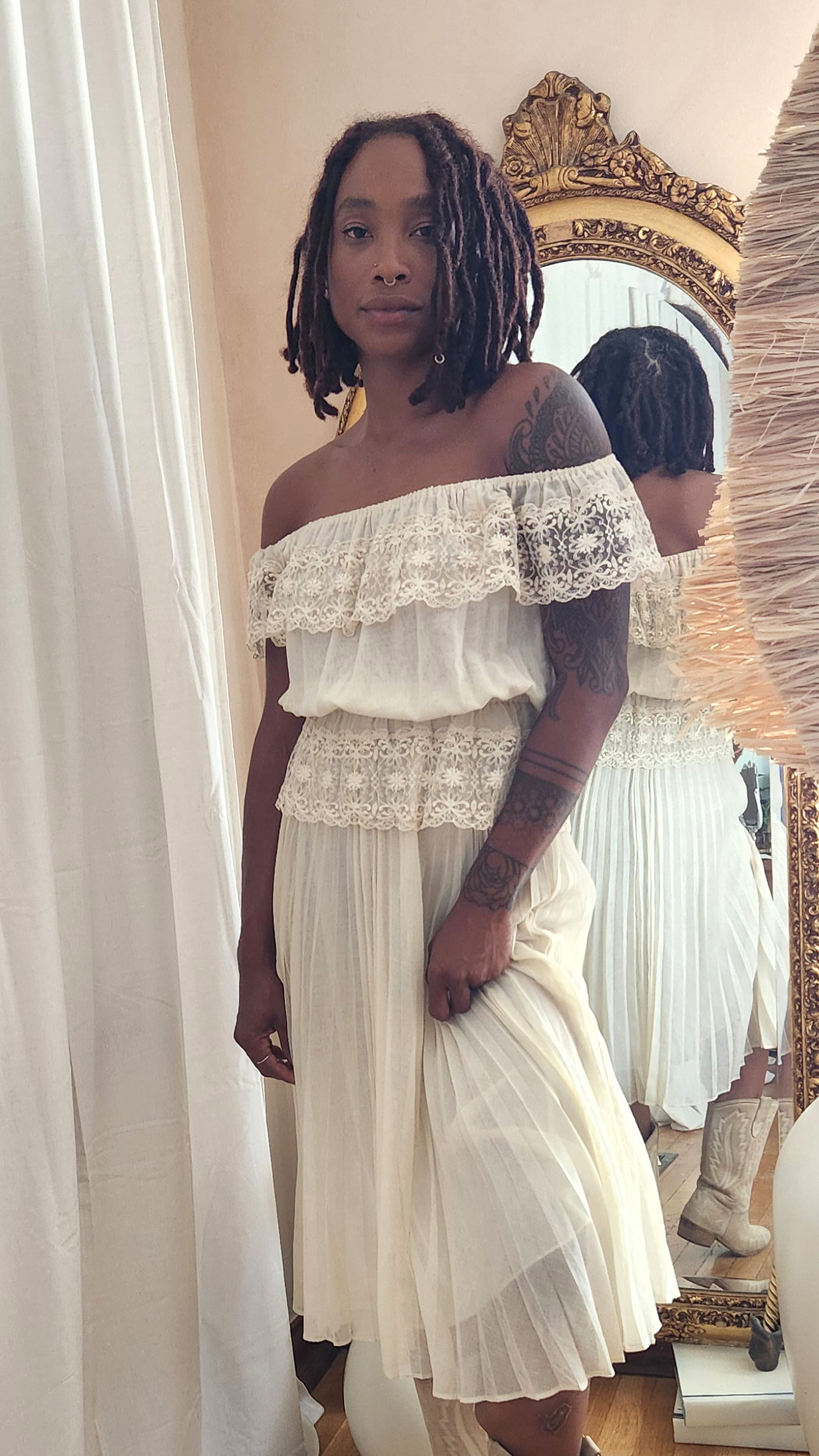 Vintage Frill Off Shoulder Dress