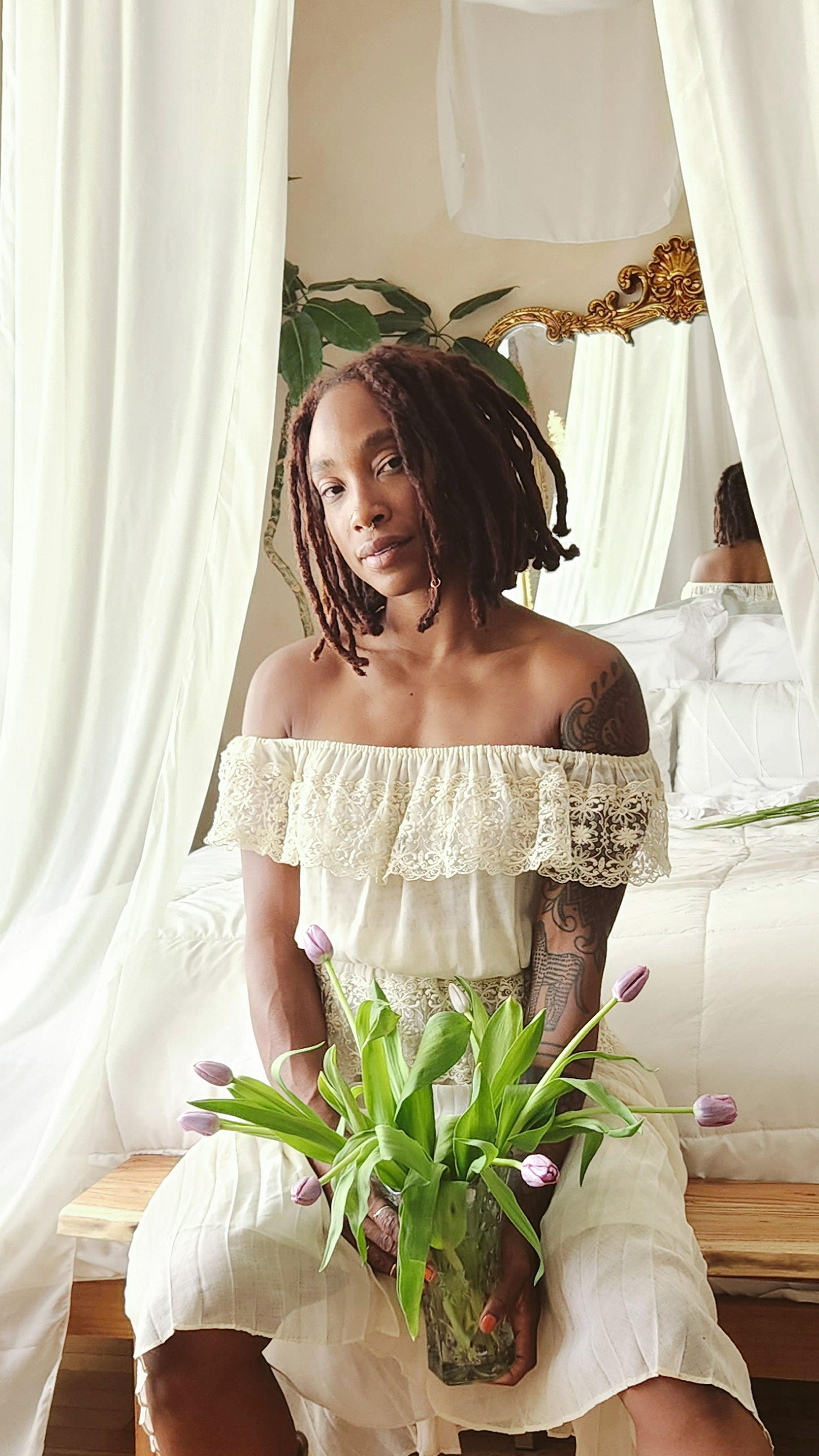 Vintage Frill Off Shoulder Dress