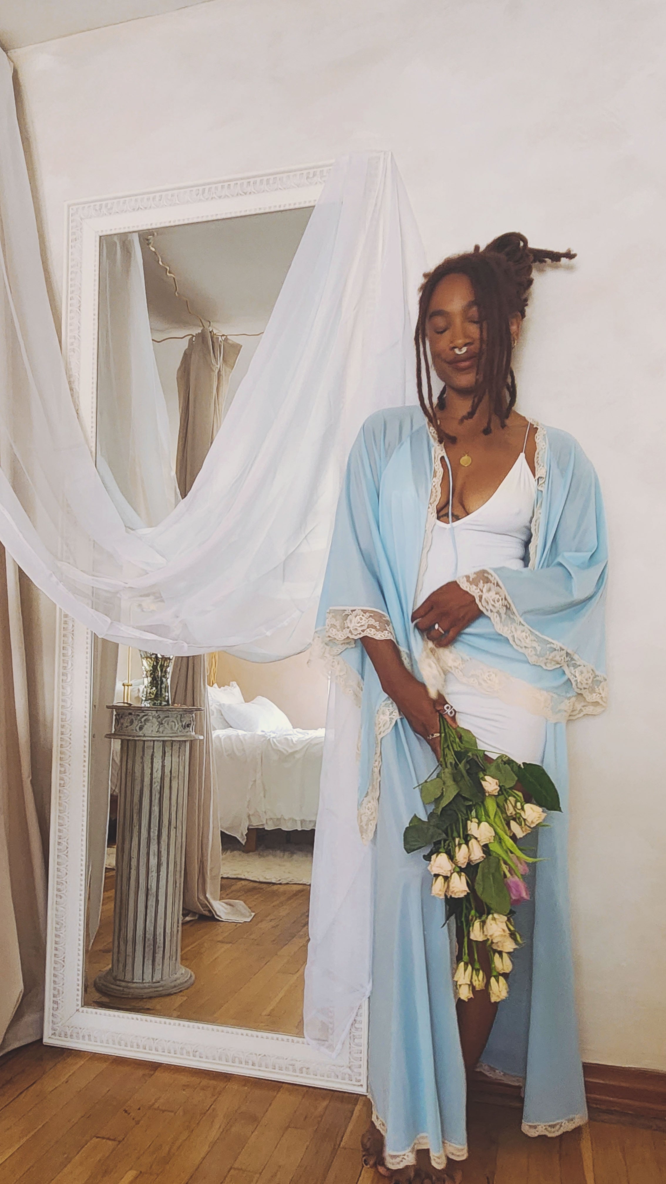 Vintage Soft Blue Kimono Nite Robe