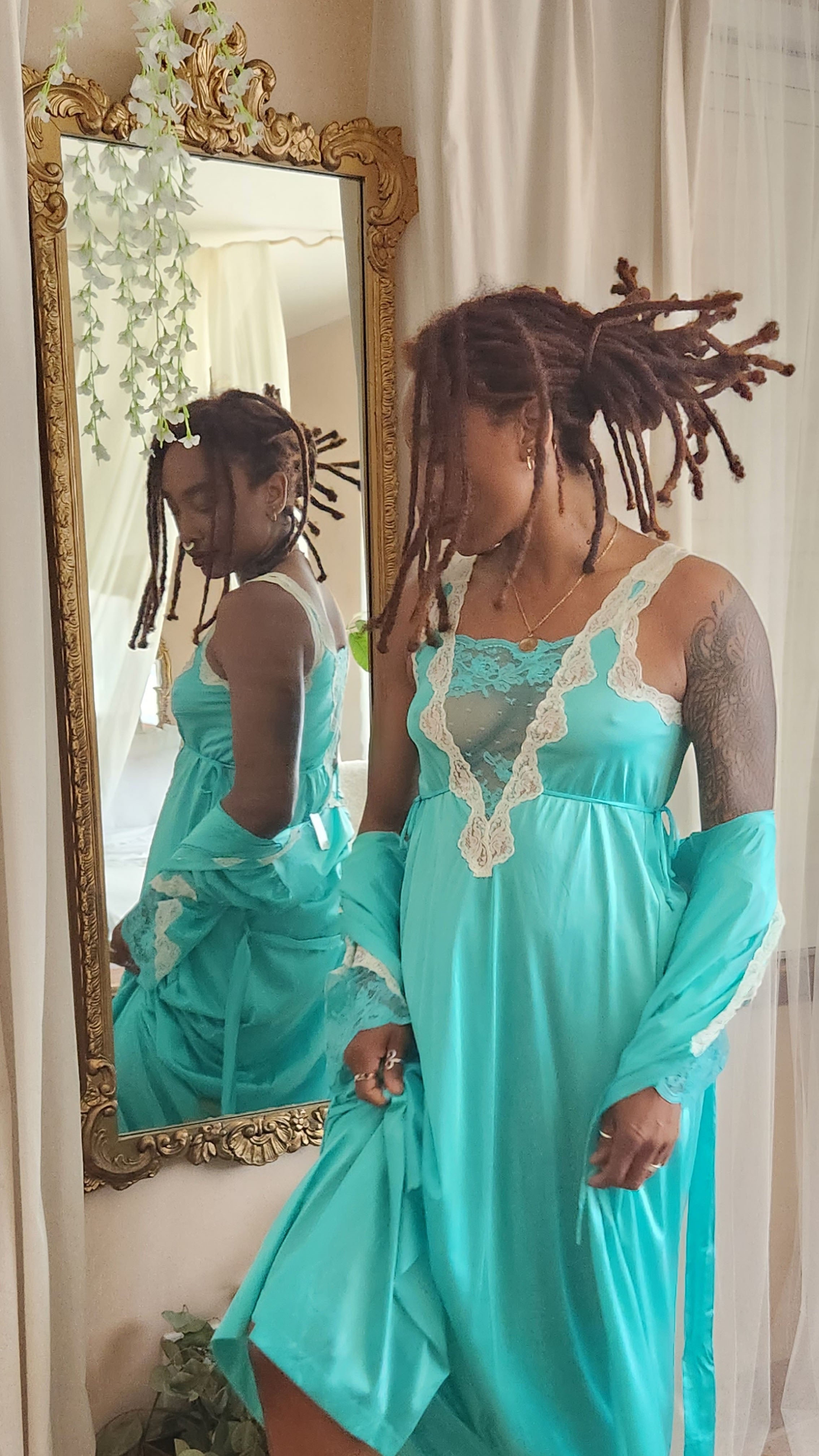 Vintage Teal Robe + Slip Set